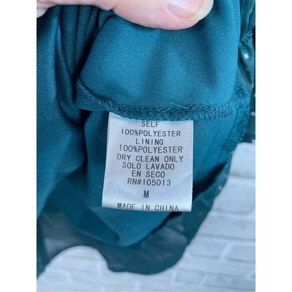 Andree Women's Green Star Print Balloon Sleeves Tie Back Mini Dress Size Medium - Picture 7 of 8